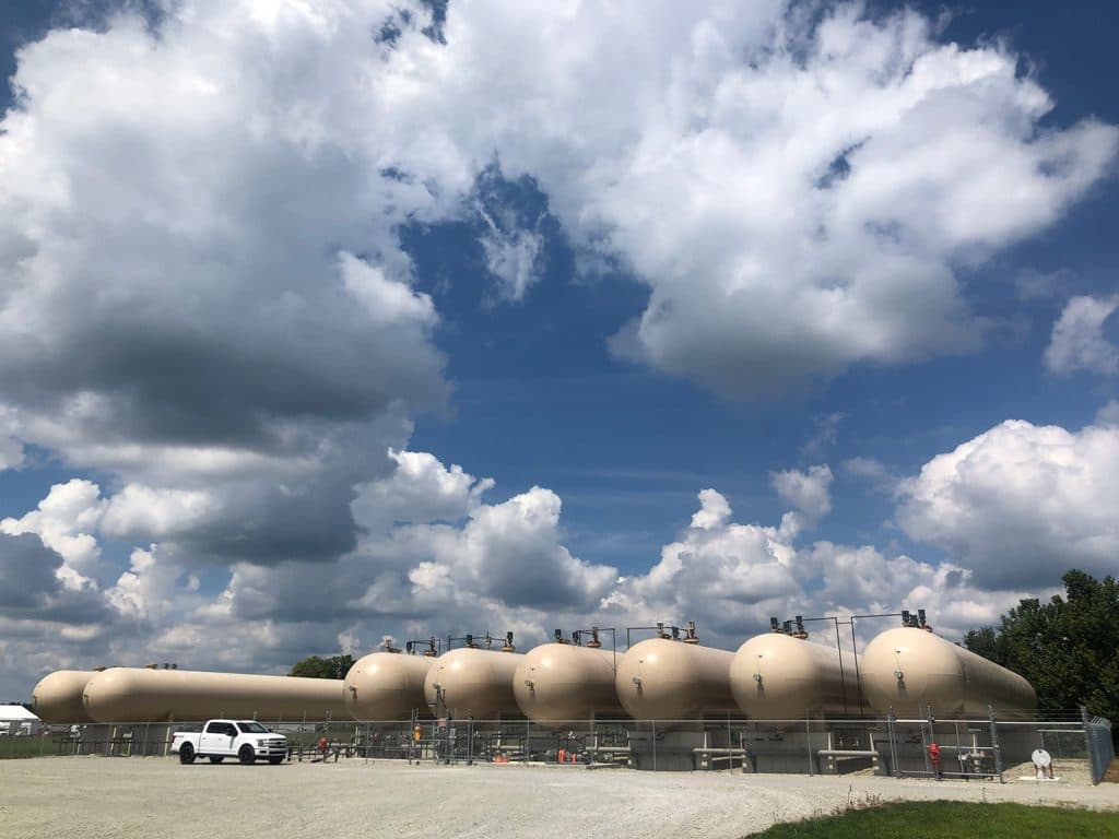 A Franger Gas bulk storage yard under an open Midwest sky