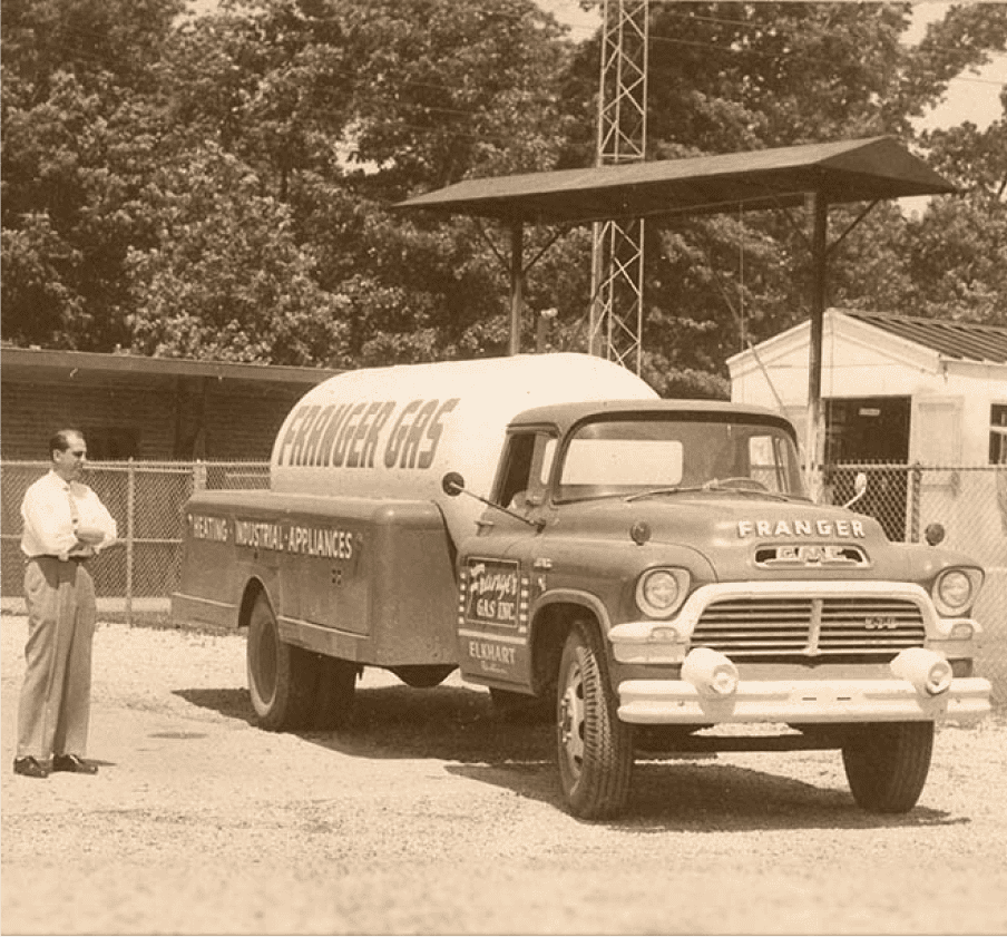 An early Franger Gas delivery truck, lettered for heating and industrial appliances